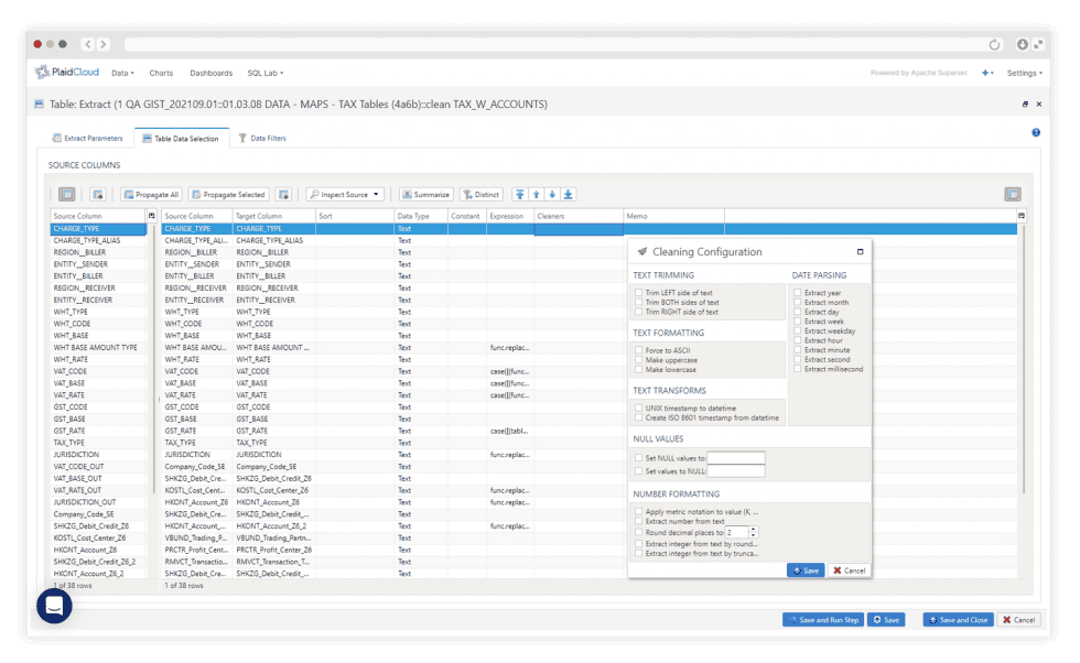 Data cleaning configuration